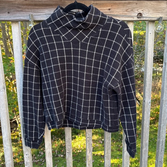 Madewell Black and White Plaid Mock Neck Sweater - Picture 2 of 5